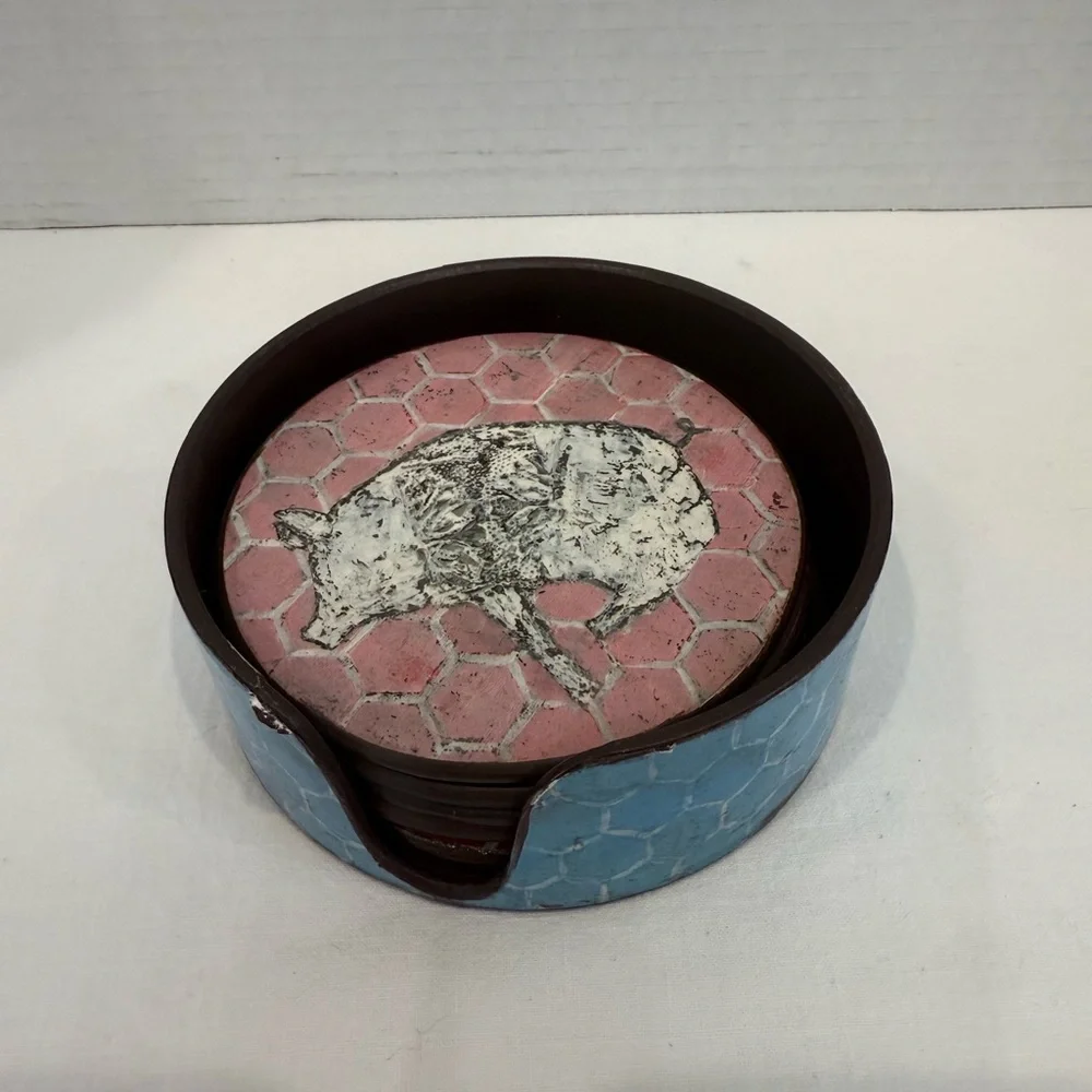 Vintage-Inspired Farmhouse Animal Coaster Set —7 Pieces - Picture 2 of 3